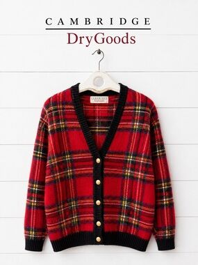 CAMBRIDGE Dry Goods Red Tartan Mohair Blend Cardigan Size M